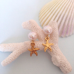 ♡095-2　white pearl with gold starfish 1枚目の画像