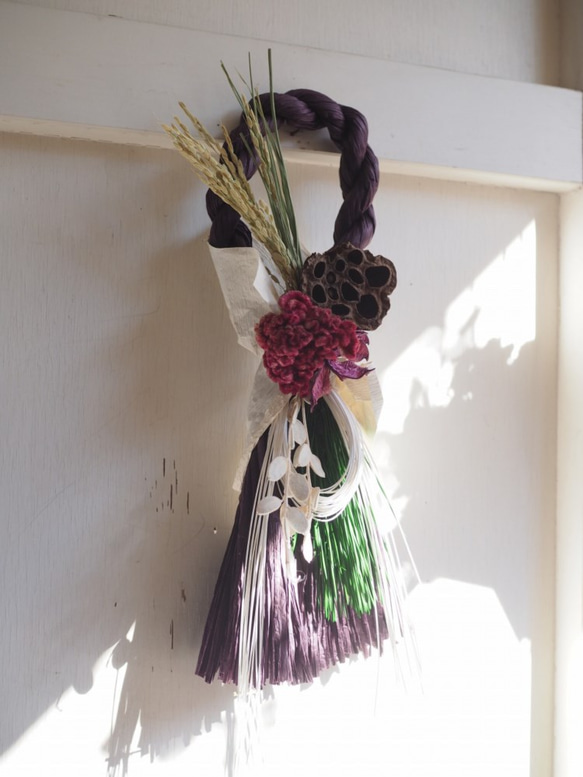 しめ縄飾り　紫　S 2枚目の画像