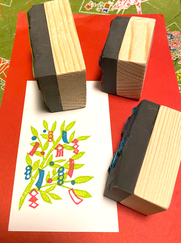 ⌘日本の文化〓七夕はんこ〓【色分けできる笹飾り】4×5.5㎝ 4枚目の画像