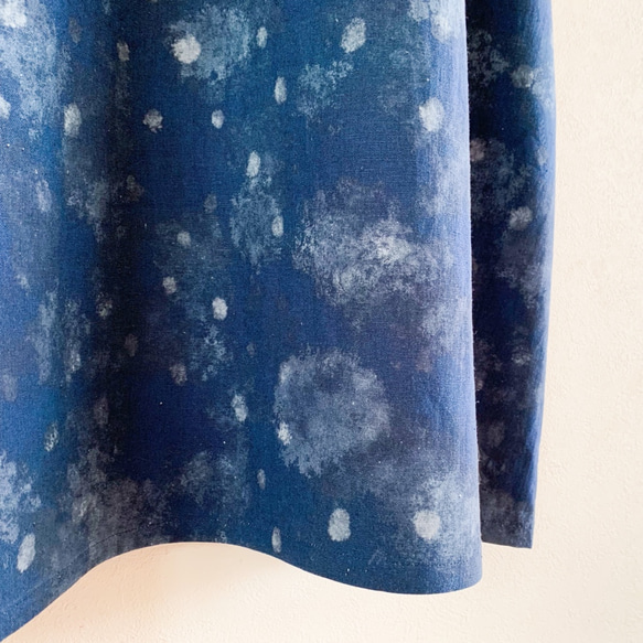 オリジナルテキスタイル「雪の夜」七分袖ポンチョ。ハーフリネン。М・Ｌ【受注製作】 9枚目の画像