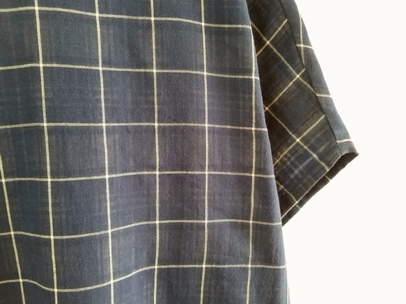 播州織ダブルガーゼのポンチョ。ウインドウペンチェック。ネイビー。　M・L【受注製作】 6枚目の画像