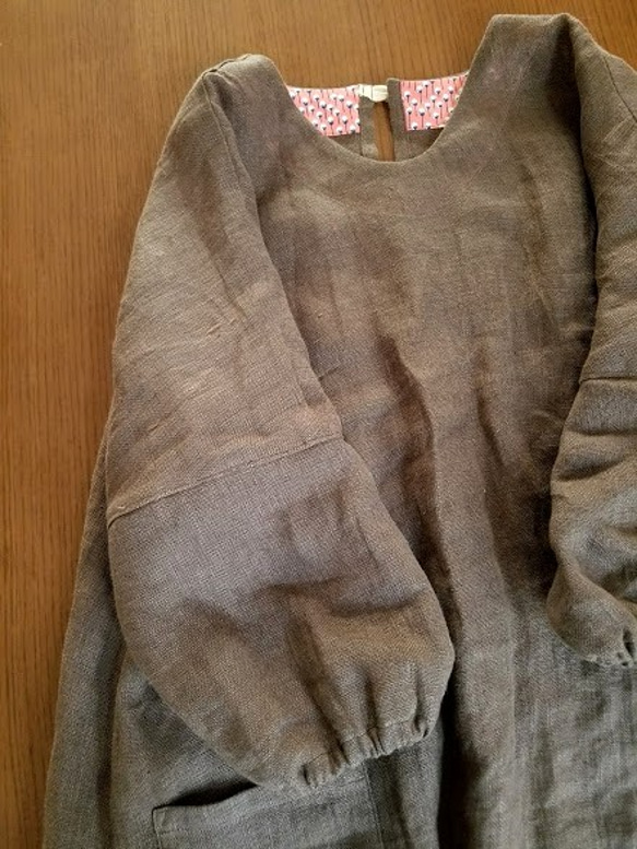 福袋。リネンかっぽう着とポンチョのセット。C&Sカラーリネン グリーン。 4枚目の画像