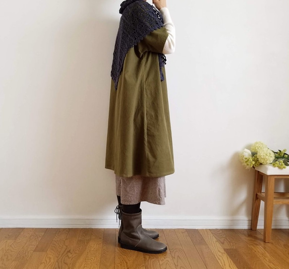 コットンフランネルの起毛ポンチョ。オリーブグリーン。М・Ｌ【受注製作】 8枚目の画像