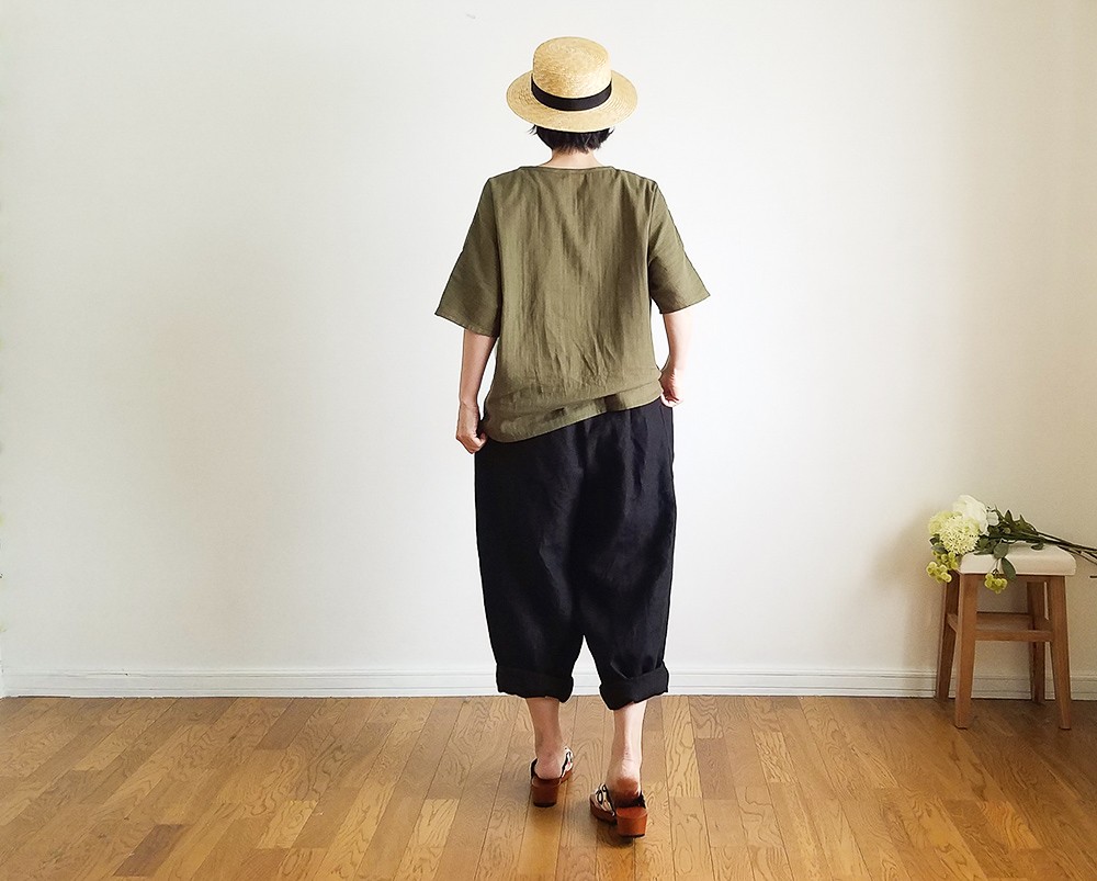 ハンドメイド❣️リネン100%ブラック もんぺパンツ ハンドメイド❣️リネン100%ブラック もんぺパンツ