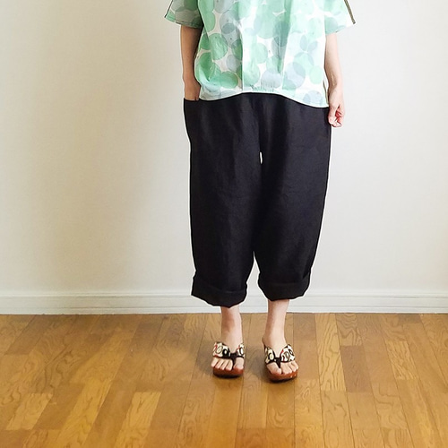 ハンドメイド❣️リネン100%ブラック もんぺパンツ 1_02ebe4910c5fc1f17a9c21948af9