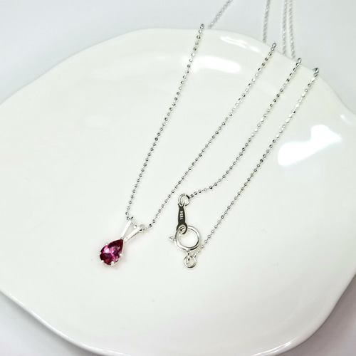 シルバーSV925天然石ピンクトルマリンダイヤモンドネックレストップ