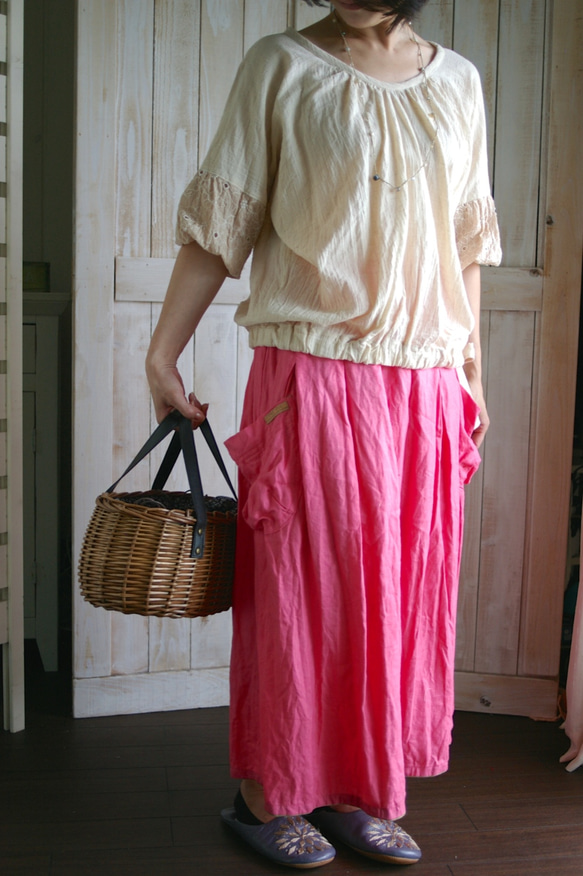 ［受注製作］ふんわりボックスプリーツスカート（ピンク）　＊残り１点　再販不可 2枚目の画像