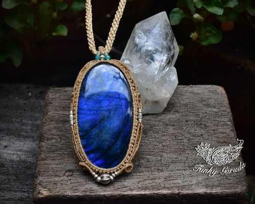 蒼い奇跡☆高品質ラブラドライトマクラメペンダントlabb024 ネックレス