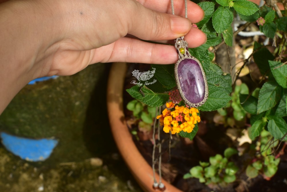 ピンクルージュ★45ctルビー　マクラメペンダントruby019