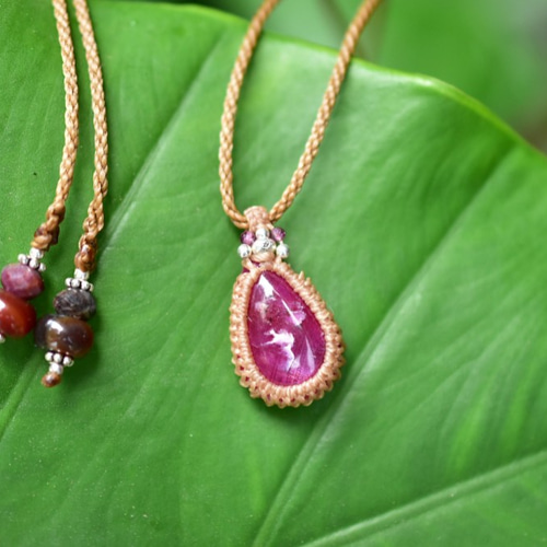 魅惑のピンク☆ルビー シンプルマクラメペンダント rubyy002