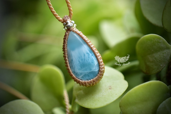 Innocent Drops ★ 高品質 Chatoyancy ★ Larimar Macrame Pendant lary01 第3張的照片