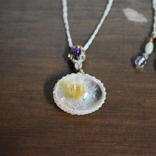 イエローの動き★ガーデンクォーツ マクラメペンダントgarm098 黄色の花☆ガーデンクォーツ マクラメネックレス783 ネックレス
