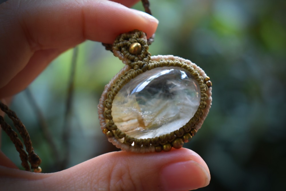 イエローゴールド★ガーデンクォーツ マクラメペンダントgarm070