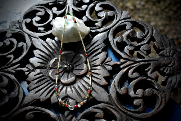 印度風 ★ 白珠和水晶&amp;橄欖石項鍊 bn011 第7張的照片