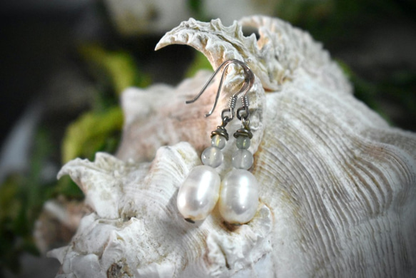 淡水珍珠和 Aqua Plays 耳環 pia009 第2張的照片