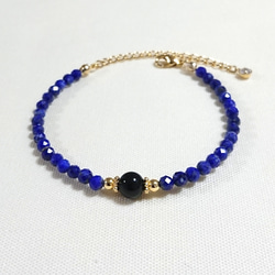 【１２月の誕生石】黒水晶ブラジル産モリオンとラピスラズリのお守りブレスレット 2枚目の画像