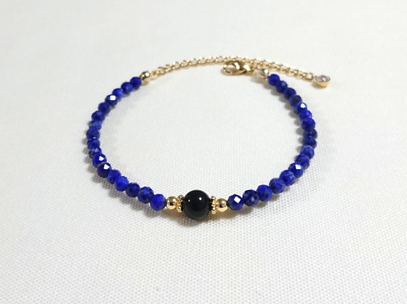 【１２月の誕生石】黒水晶ブラジル産モリオンとラピスラズリのお守りブレスレット 2枚目の画像