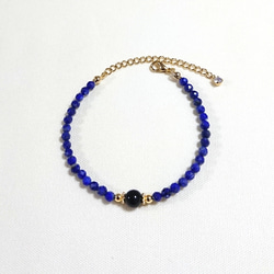 【１２月の誕生石】黒水晶ブラジル産モリオンとラピスラズリのお守りブレスレット 3枚目の画像