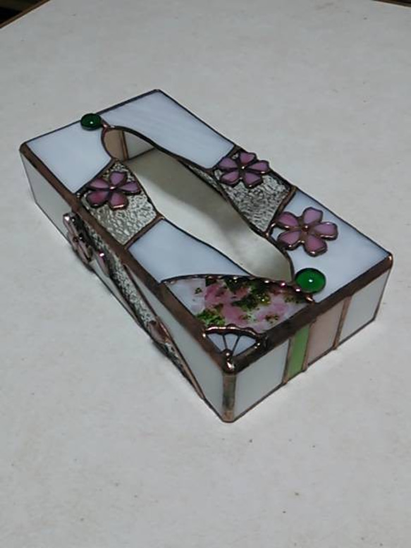 雅姫・ステンドグラスティッシュケース ◇ステンドグラス◇ティッシュケース 「桜」 ティッシュケース