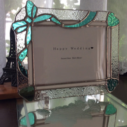 ステンドグラス◆ハート&リボンのフォトフレーム◆ペパーミント（2L） 1枚目の画像