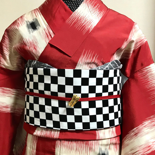 リバーシブル8パターン】USAコットン 彼岸花/白黒市松柄 名古屋