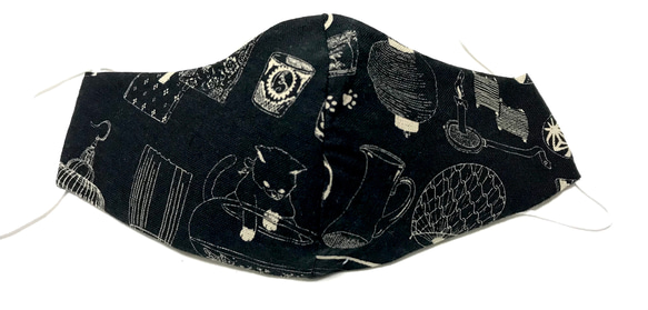 ［リバーシブルマスクセット］日本の調度品と猫柄　半幅帯リバ長尺 6枚目の画像
