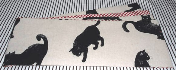●綿麻黒猫柄半幅帯新品長尺リバ 3枚目の画像