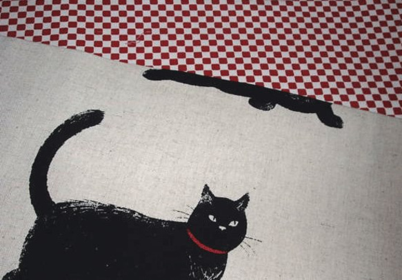 ●綿麻黒猫柄半幅帯新品長尺リバ 5枚目の画像
