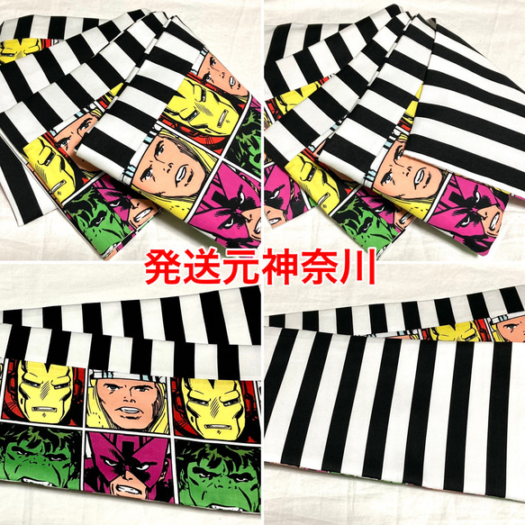 USAコットン アメコミヒーロー柄 半幅帯長尺 和装小物（帯・半襟） お  