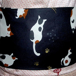 ●三毛猫柄黒色名古屋帯新品 4枚目の画像