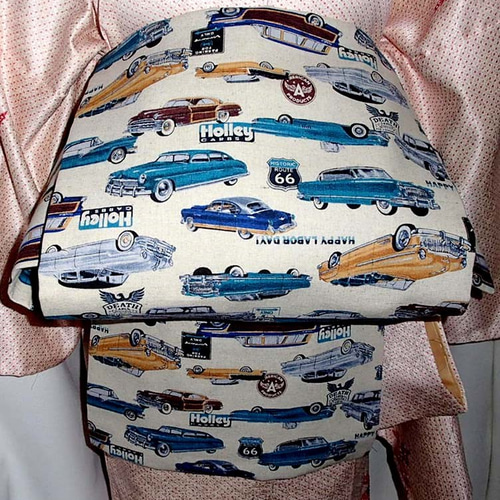 ○○綿麻レトロなアメ車柄名古屋帯新品 和装小物（帯・半襟） お羊屋  