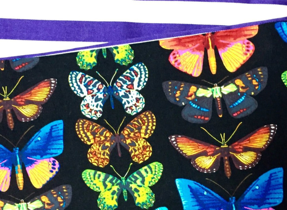黒地に鮮やかな蝶柄半幅帯新品長尺リバ 3枚目の画像