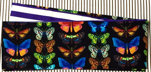 黒地に鮮やかな蝶柄半幅帯新品長尺リバ 4枚目の画像
