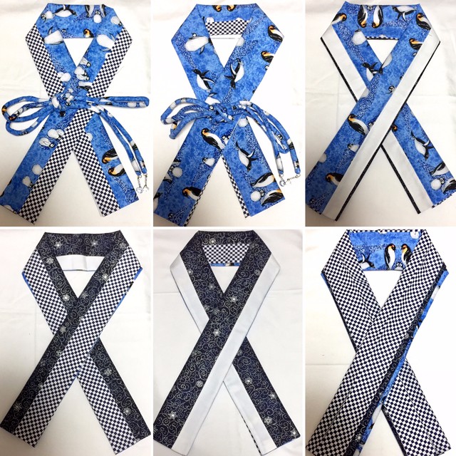 【送料込】多面リバーシブルUSAコットン  ペンギン柄半襟＋帯締セット