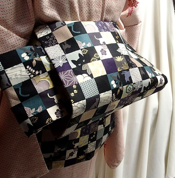 ○黒猫市松柄名古屋帯新品D 着物 お羊屋 通販 3268718｜Creema(クリーマ)
