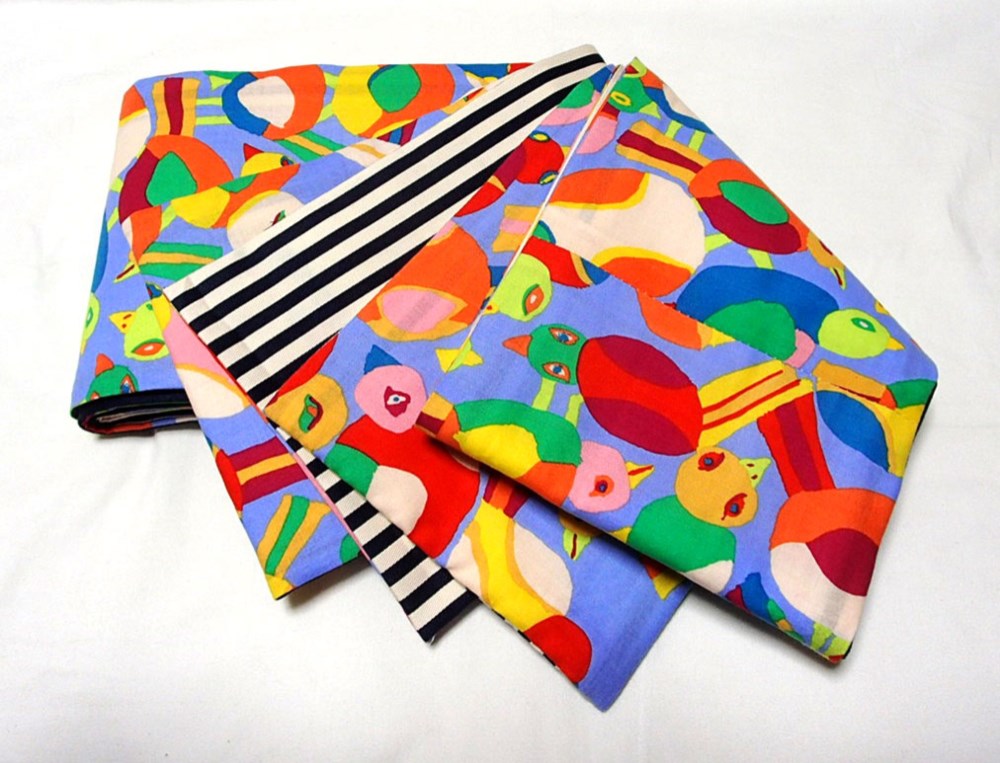 ●●USAコットン小鳥柄半幅帯新品 長尺リバ