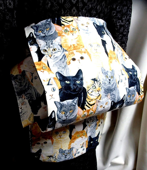 ○○お羊屋USAコットン最新猫柄名古屋帯新品 和装小物（帯・半襟） お