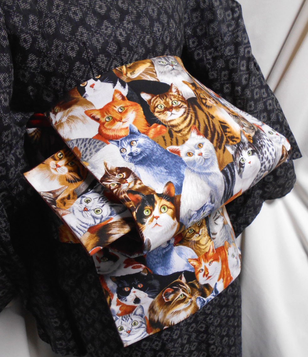 ●●お羊屋USAコットン勢揃いCat柄作り帯新品