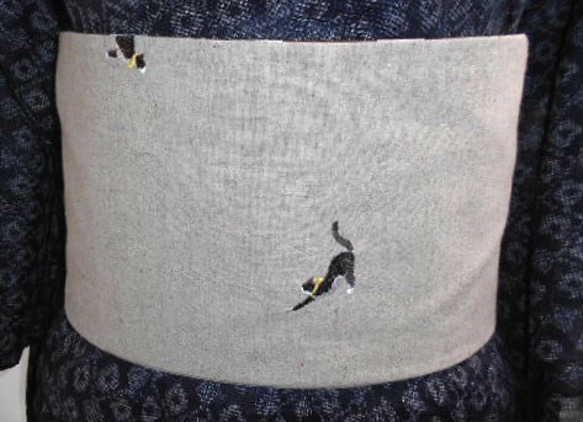 ●お羊屋綿麻猫刺繡作り帯新品 4枚目の画像