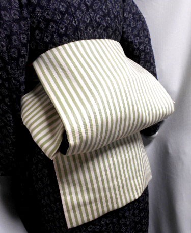 ●お羊屋萌黄縞柄名古屋帯新品