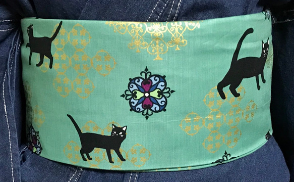 [SALE]ゴシックレトロに黒猫柄 名古屋帯新品 3枚目の画像