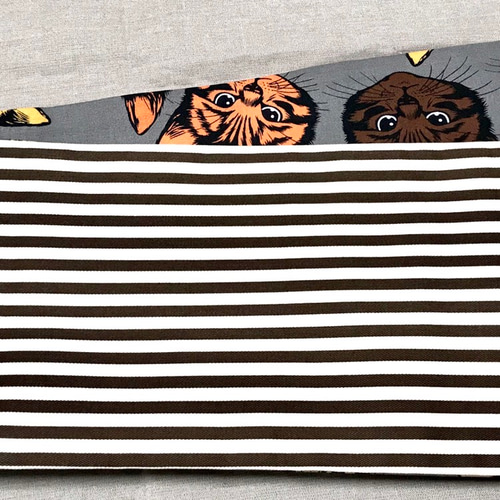 USAコットン猫ちゃんイラスト柄半幅帯新品長尺リバA 和装小物