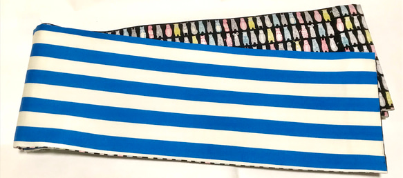 [SALE!]整列したどうぶつ柄半幅帯新品長尺リバ 5枚目の画像