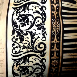 ●USAコットンセピア色ピアノ鍵盤柄と音符柄名古屋帯新品 2枚目の画像