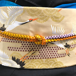 ベージュに金の青海波と鶴柄名古屋帯 3枚目の画像