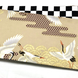 ベージュに金の青海波と鶴柄　半幅帯長尺リバ 4枚目の画像