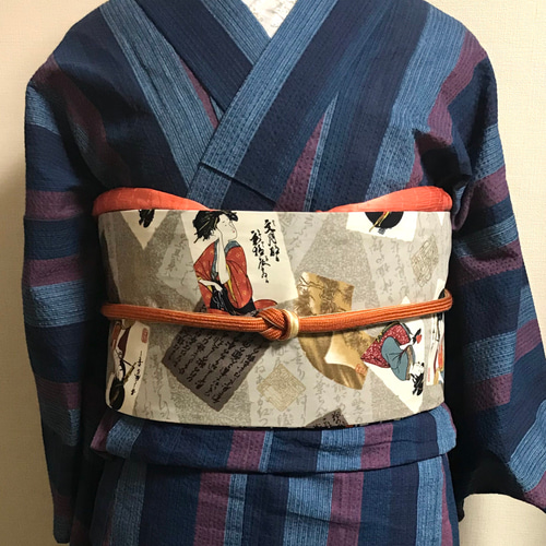 歌麿浮世絵女性柄 半幅帯リバ長尺 和装小物（帯・半襟） お羊屋 通販 