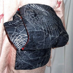 ハロウィン　蜘蛛の巣模様 名古屋帯　黒 ○USAコットン蜘蛛と蜘蛛の巣柄名古屋帯新品 着物 お羊屋 通販