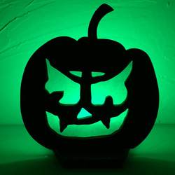 木のかぼちゃランプ「かぼちゃ2」LEDキャンドル付き 4枚目の画像