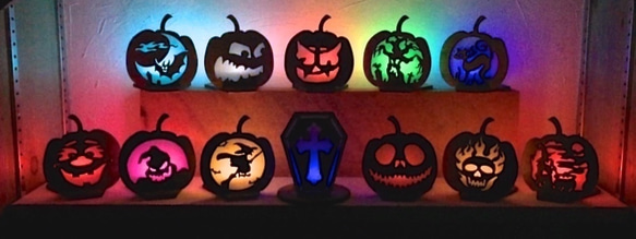 「お得な5個セット」木のかぼちゃランプ　LEDキャンドル付き 3枚目の画像